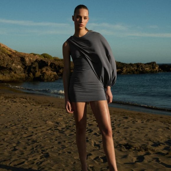 ZARA CHARCOAL GRAY SHORT CAPE DRESS - Picture 1 of 9